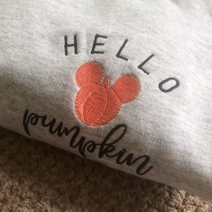 Large custom embroidered Hello Pumpkin sweatshirt.